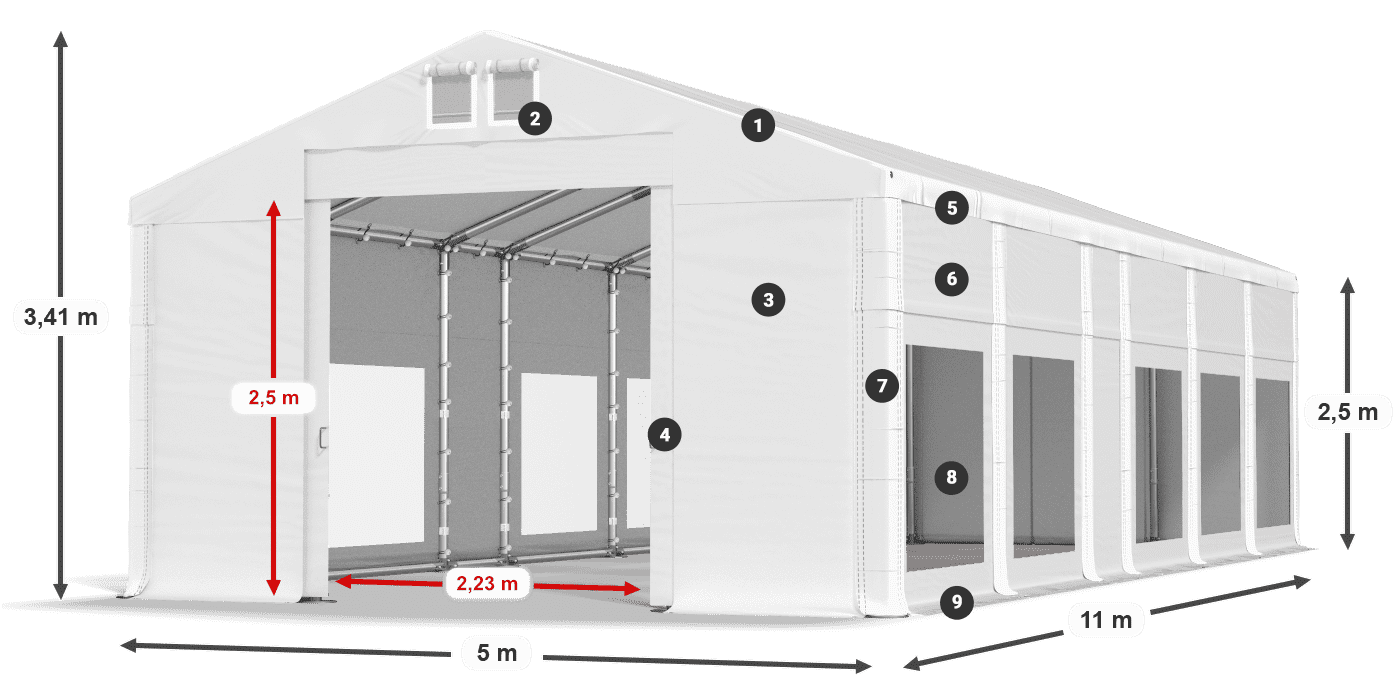 Streha: MS 580 PVC Stene: MS 580 PVC 2,5 m legenda