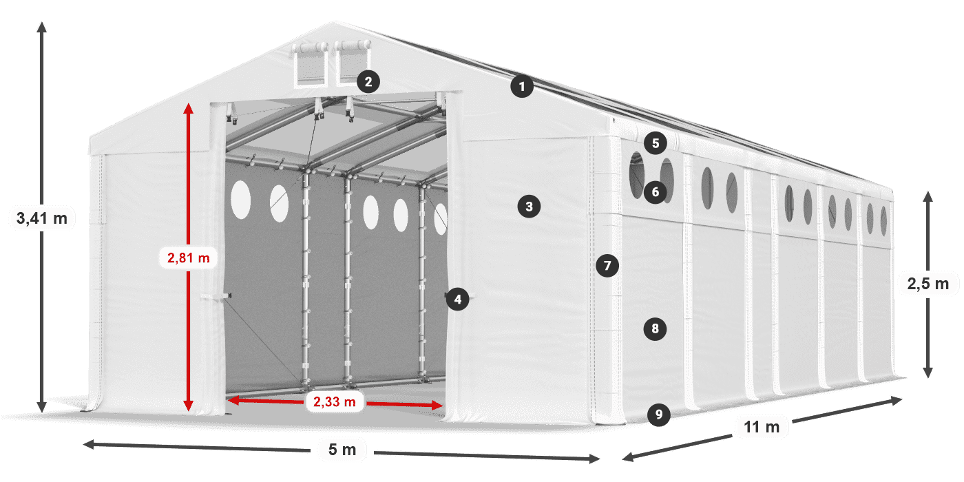 Streha: MS T 580 PVC Stene: MS O 580 PVC 2,5 m legenda