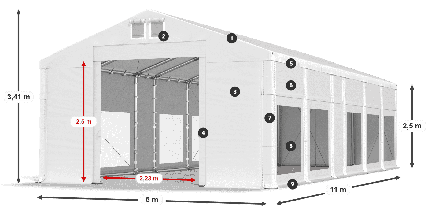 Streha: MS 580 PVC Stene: MS 580 PVC 2,5 m legenda