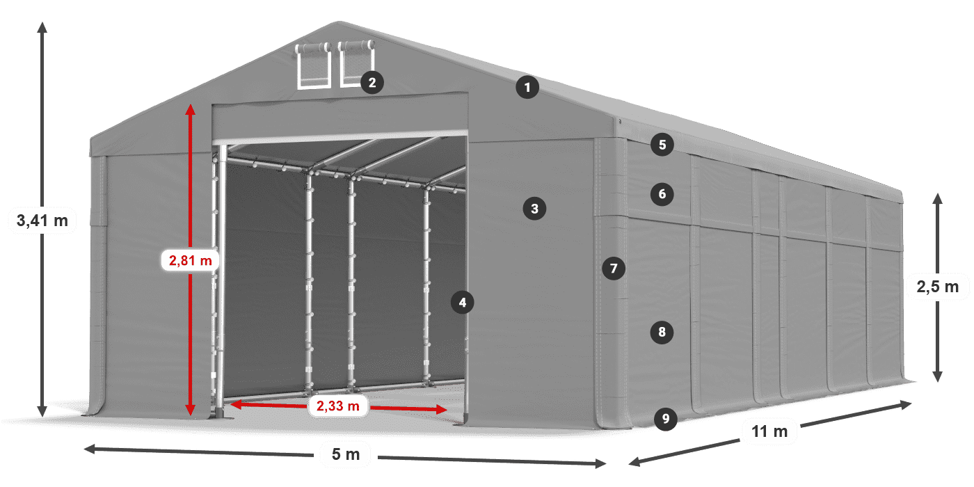 Streha: MS 580 PVC Stene: SD 500 PVC 2,5 m legenda