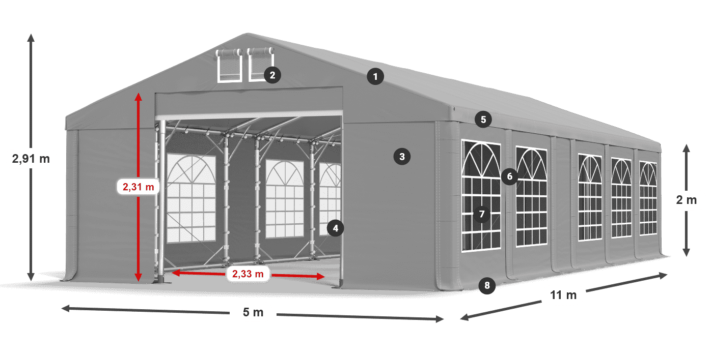 Streha: FR 620 PVC Stene: SD 500 PVC 2 m legenda
