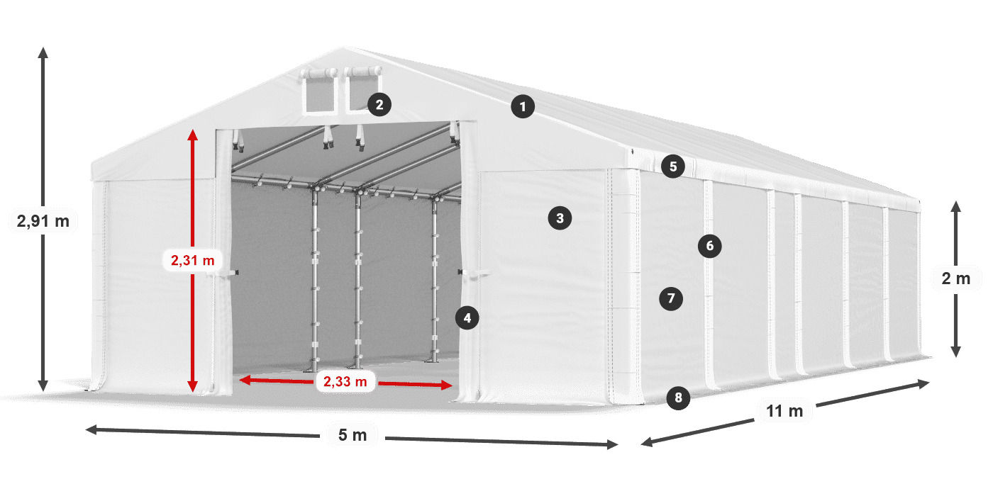 Streha: FR 620 PVC Stene: SD 500 PVC 2 m legenda