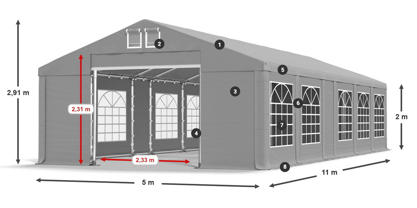 Streha: FR 620 PVC Stene: SD 500 PVC 2 m legenda