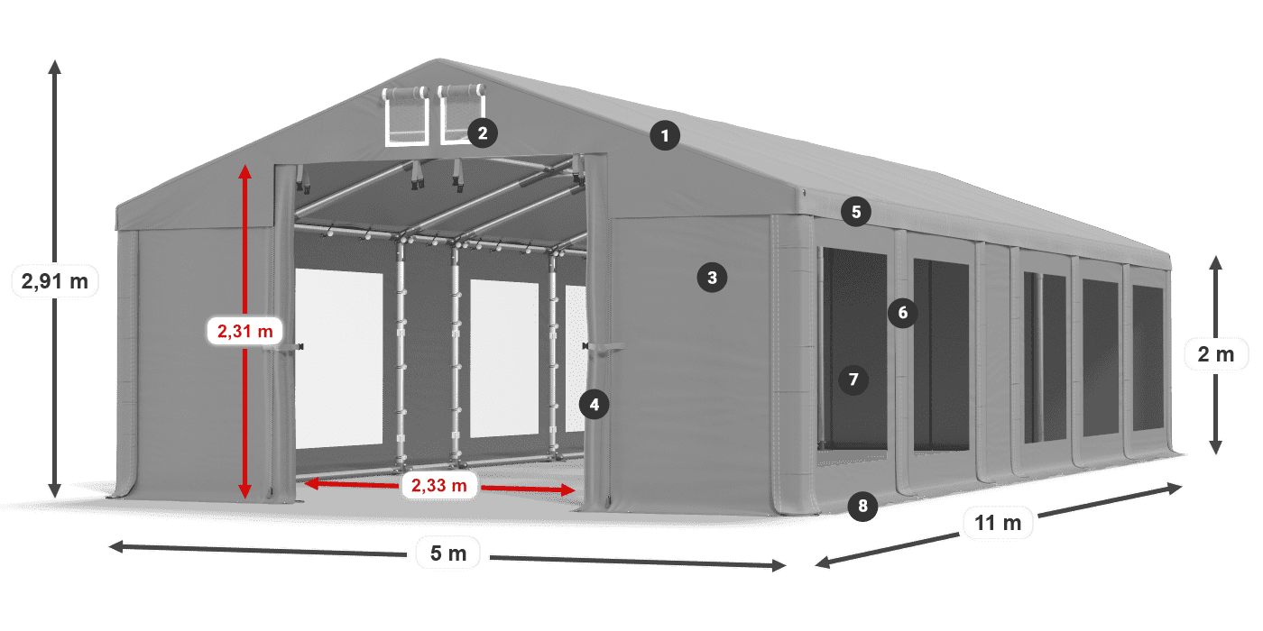 Streha: MS 580 PVC Stene: MS 580 PVC 2 m legenda