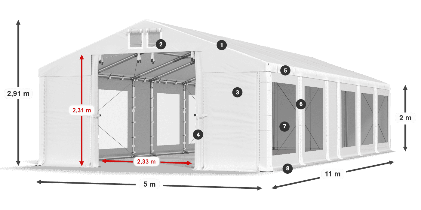 Streha: MS 580 PVC Stene: MS 580 PVC 2 m legenda