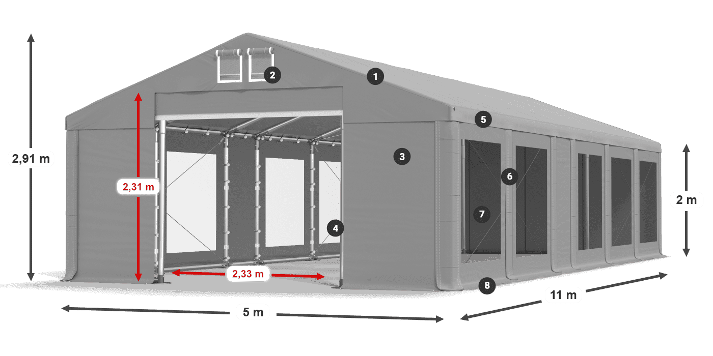 Streha: MS 580 PVC Stene: MS 580 PVC 2 m legenda