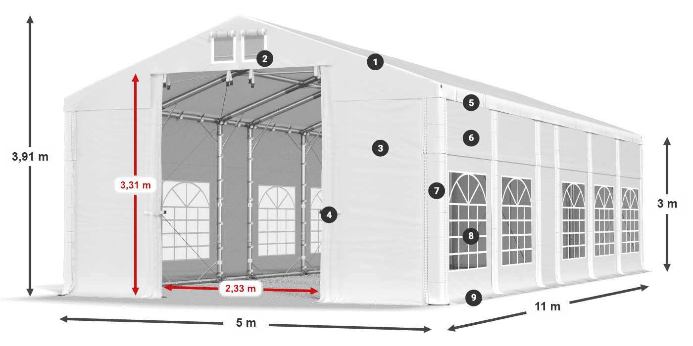 Streha: FR 620 PVC Stene: SD 500 PVC 3 m legenda