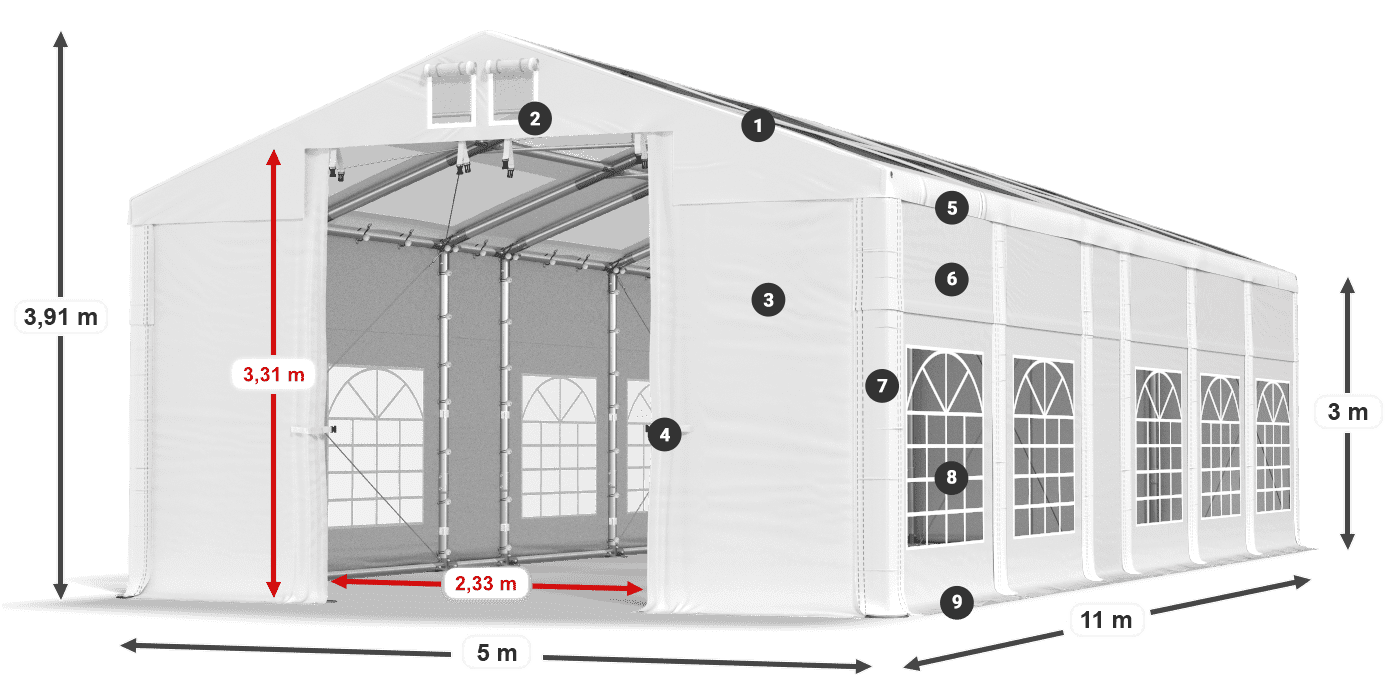 Streha: MS T 580 PVC Stene: FR 620 PVC 3 m legenda