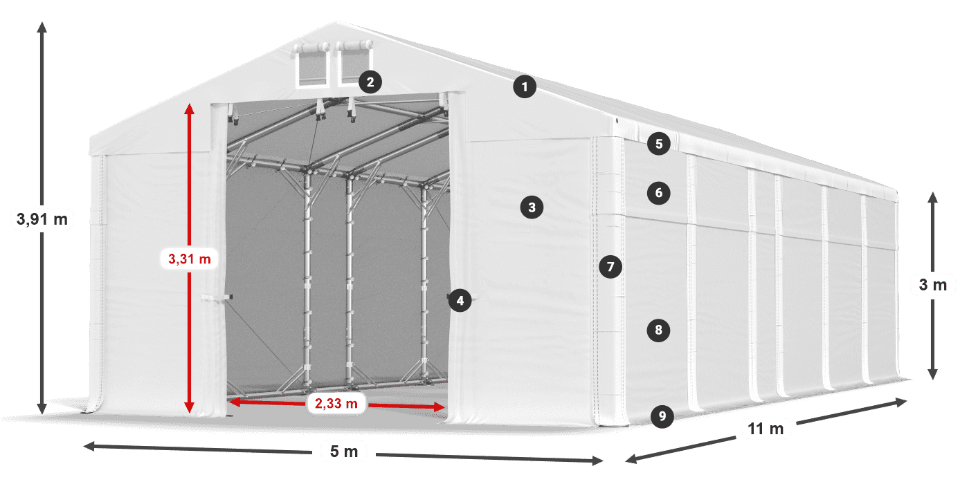 Streha: MS 580 PVC Stene: SD 500 PVC 3 m legenda