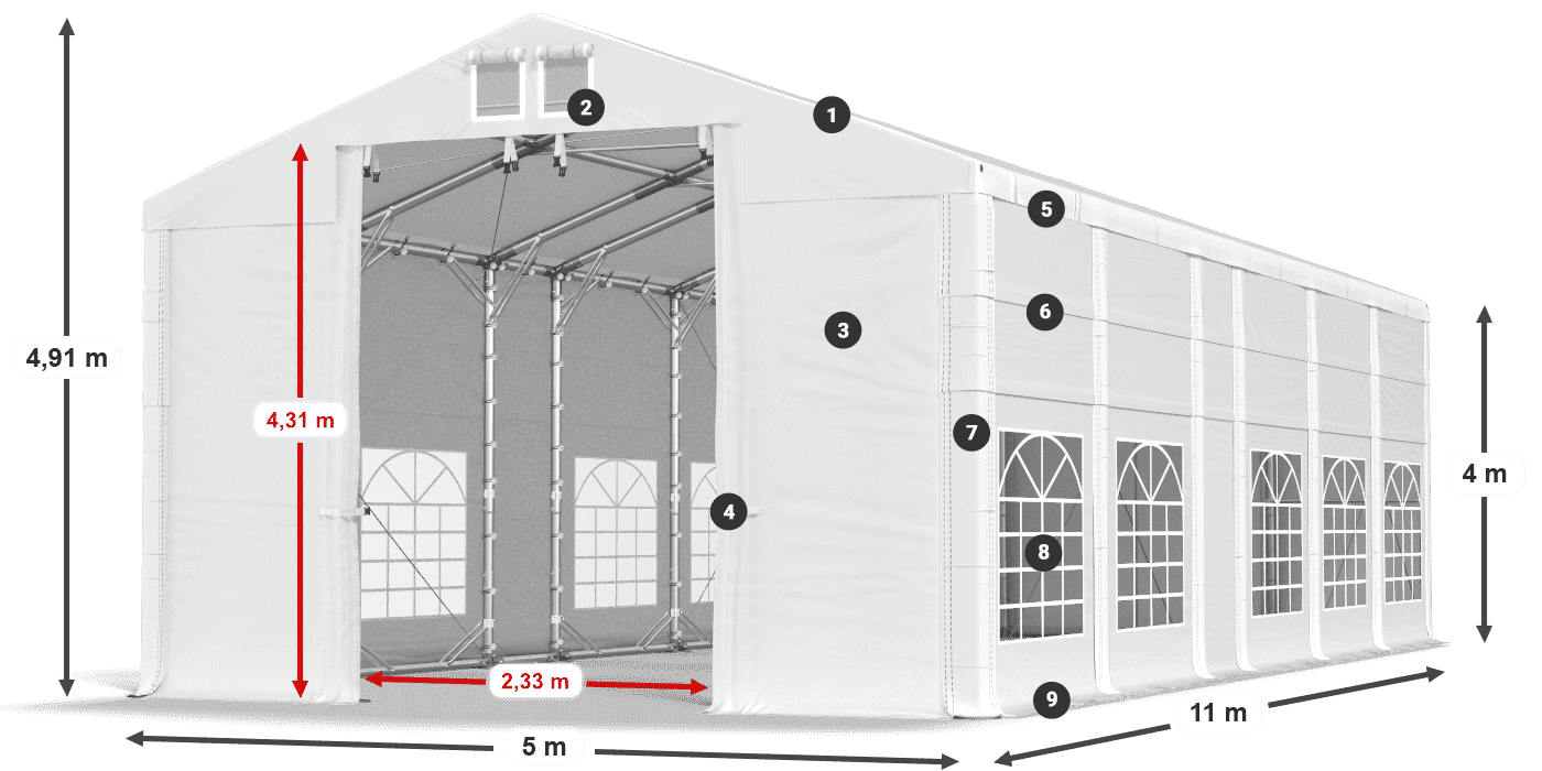 Streha: FR 620 PVC Stene: SD 500 PVC 4 m legenda