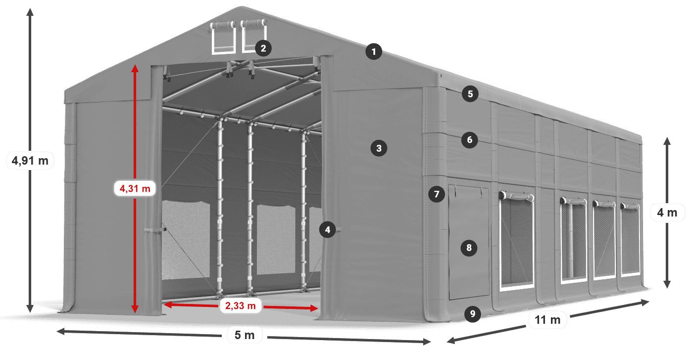 Streha: FR 620 PVC Stene: SD 500 PVC 4 m legenda