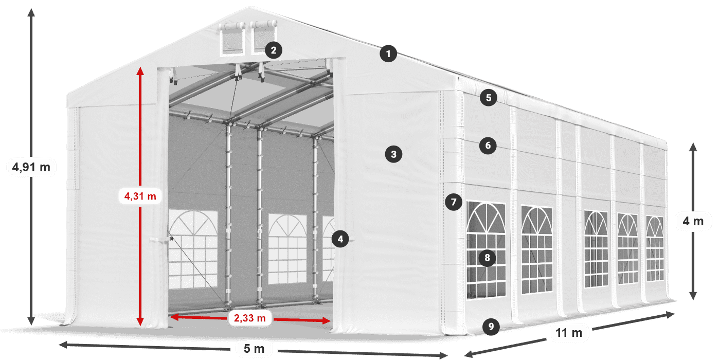 Streha: MS T 580 PVC Stene: SD 500 I PVC 4 m Legenda