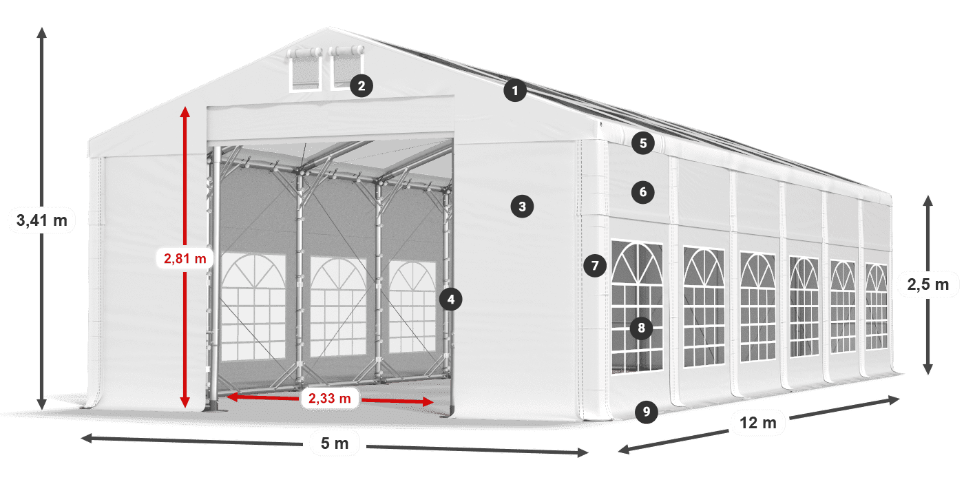 Streha: MS T 580 PVC Stene: FR 620 PVC 2,5 m legenda