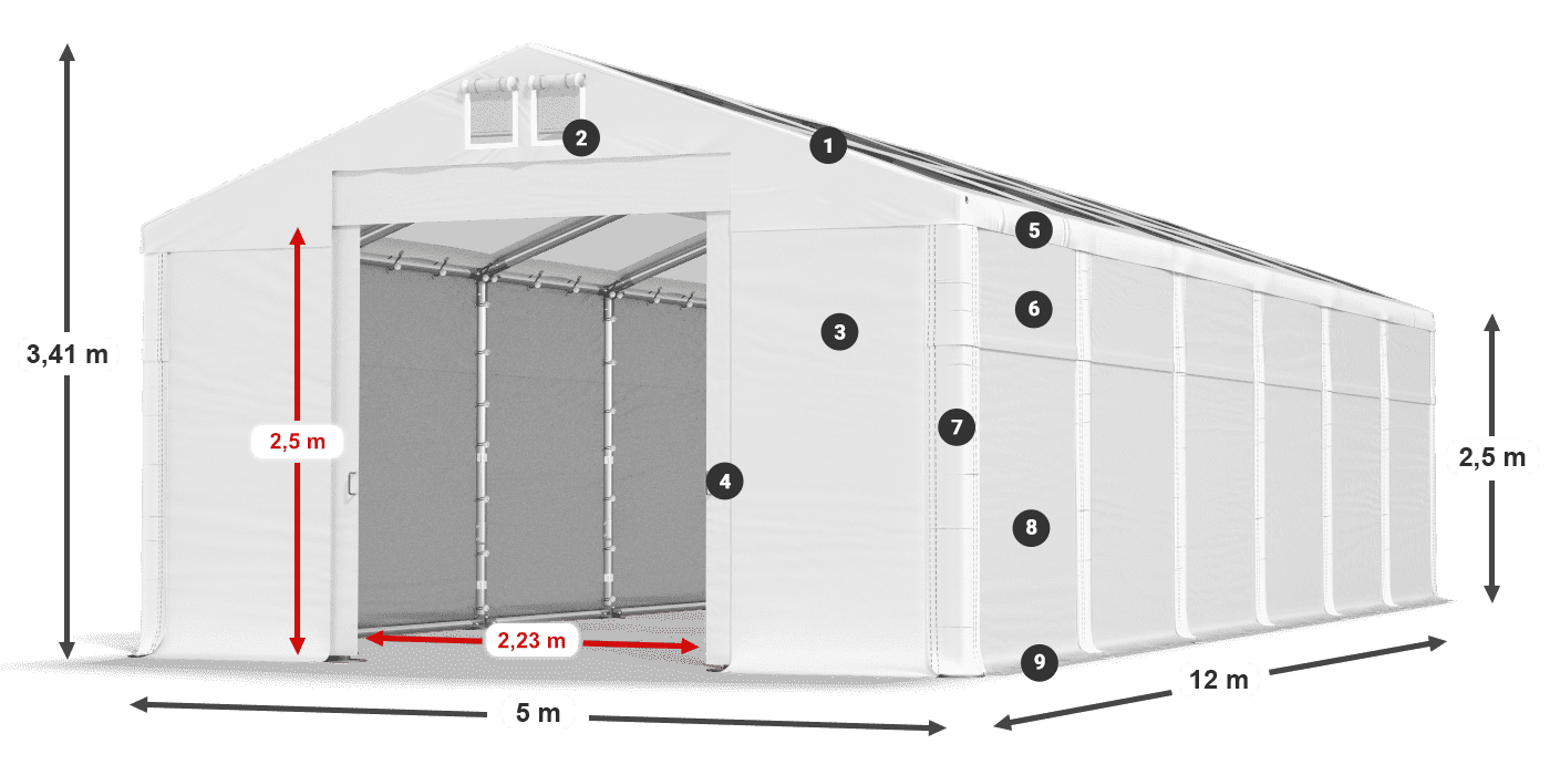 Streha: MS T 580 PVC Stene: FR 620 PVC 2,5 m legenda