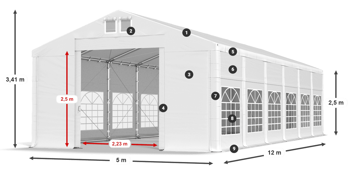 Streha: MS 580 PVC Stene: FR 620 PVC 2,5 m legenda