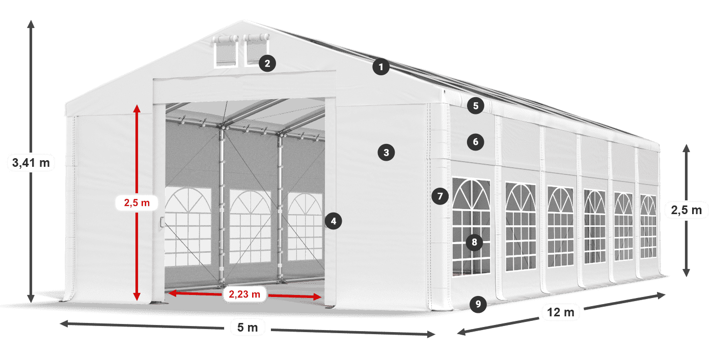 Streha: MS T 580 PVC Stene: FR 620 PVC 2,5 m legenda