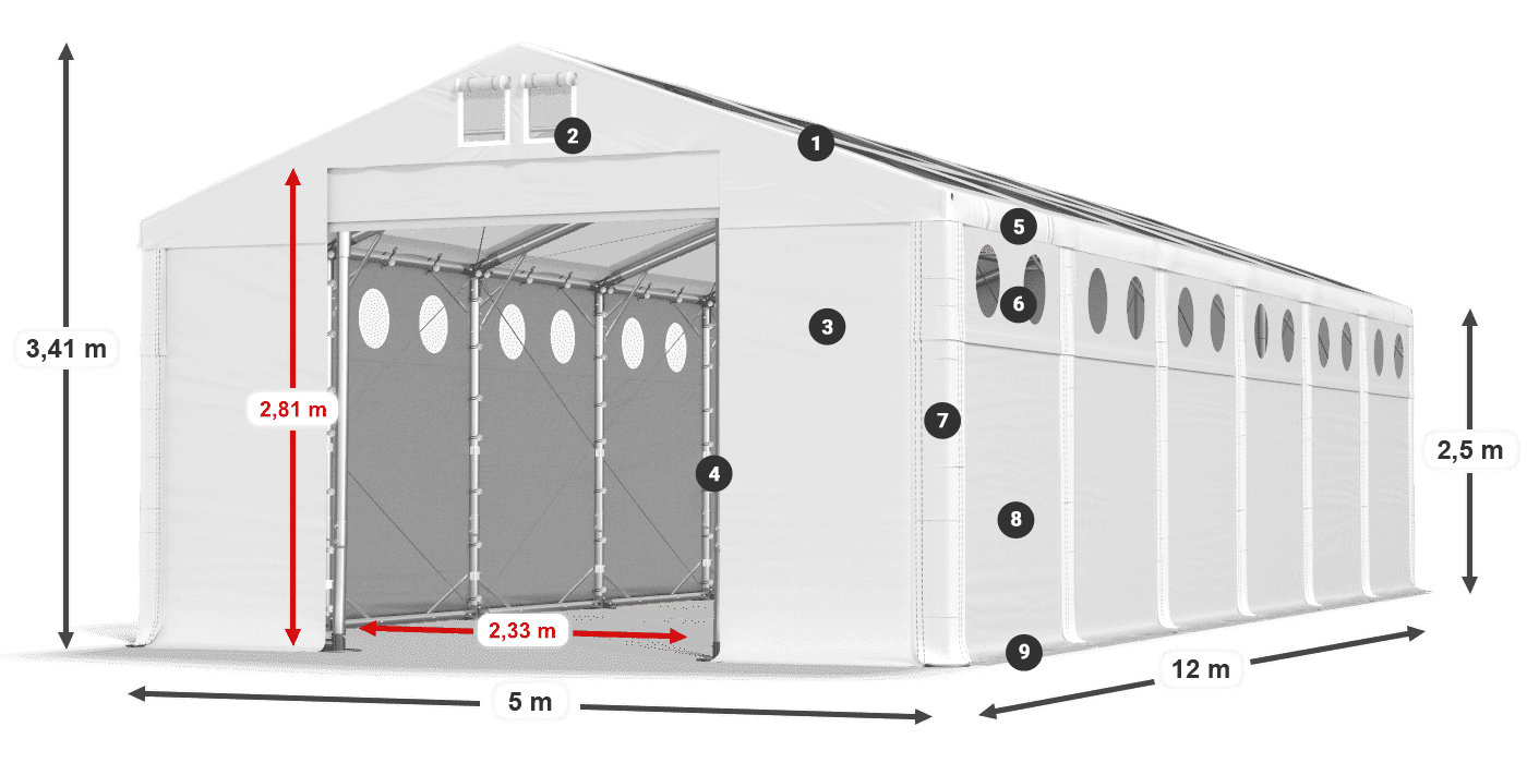 Streha: MS T 580 PVC Stene: SD O 500 PVC 2,5 m legenda