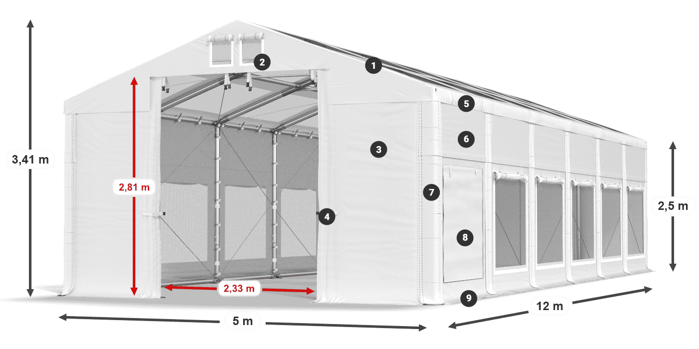 Streha: MS T 580 PVC Stene: SD M 500 PVC 2,5 m legenda