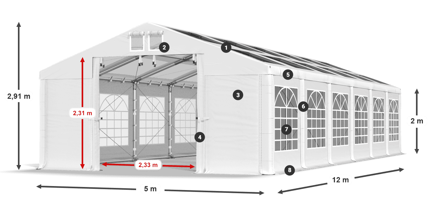 Streha: MS T 580 PVC Stene: FR 620 PVC 2 m legenda