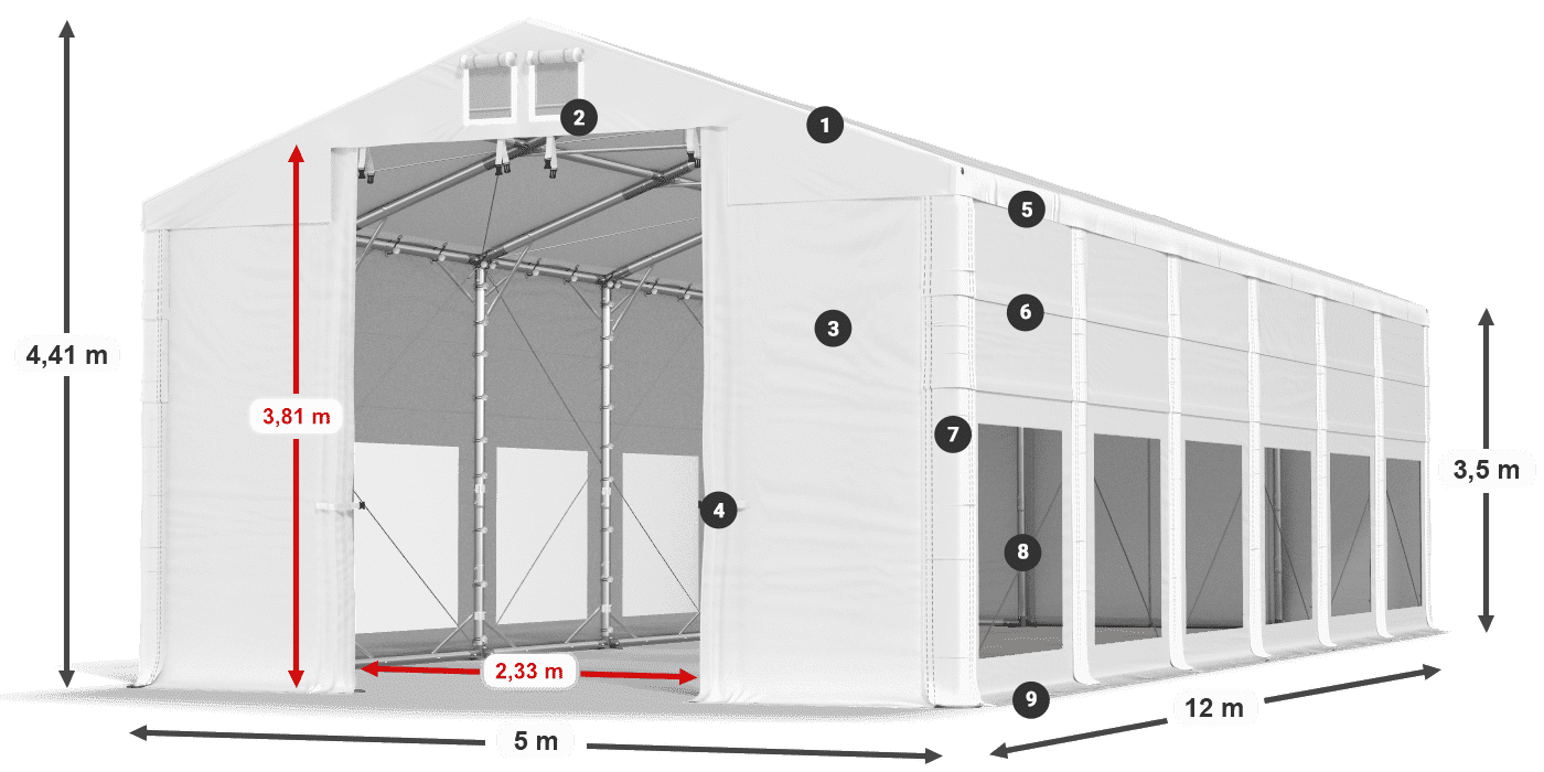 Streha: MS 580 PVC Stene: MS 580 PVC 3,5 m legenda