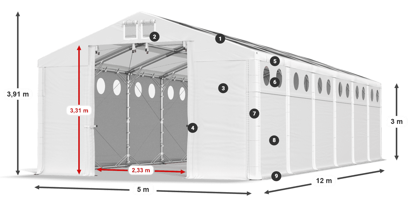 Streha: MS T 580 PVC Stene: FR O 620 PVC 3 m legenda