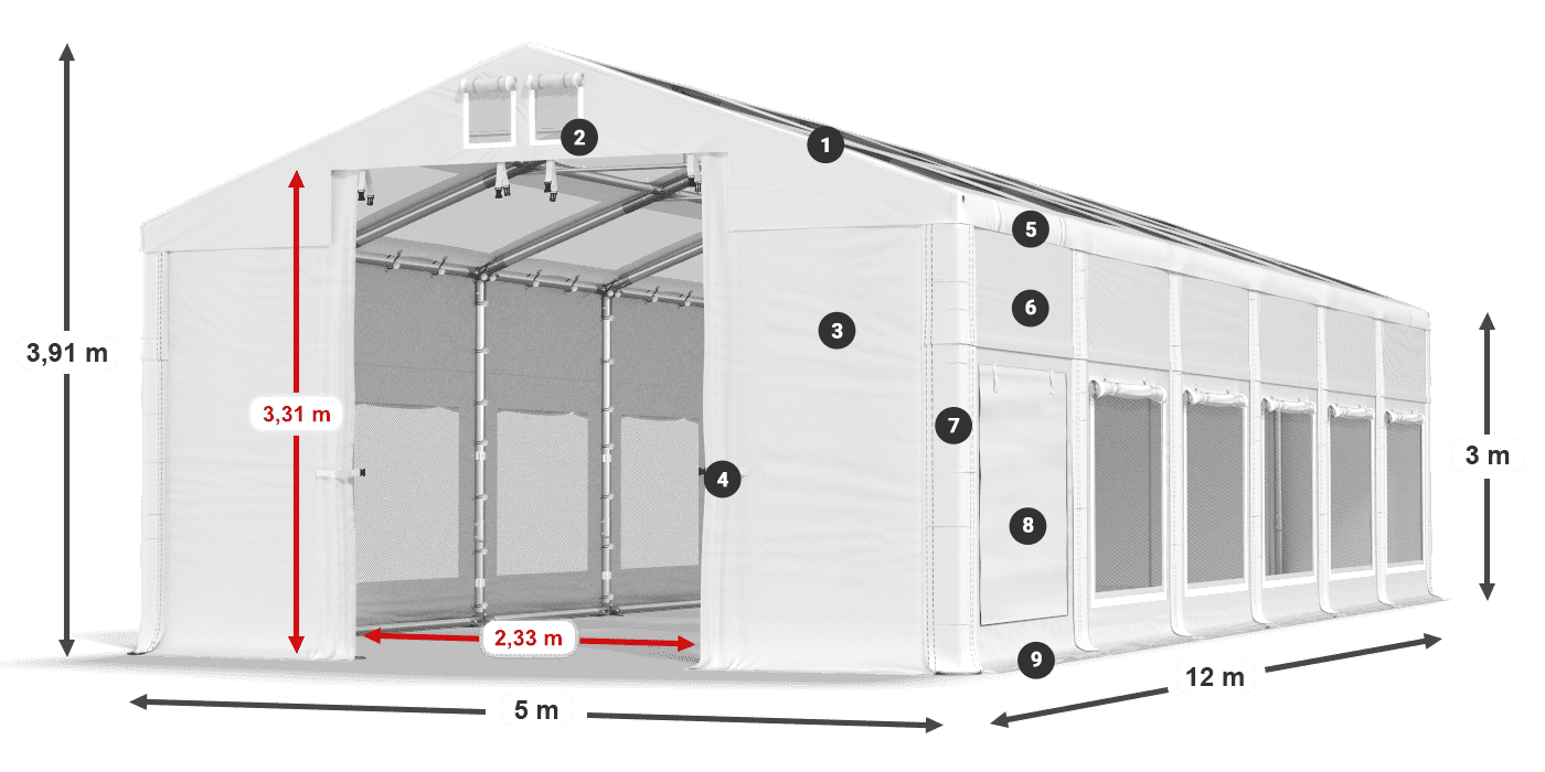 Streha: MS T 580 PVC Stene: SD M 500 PVC 3 m legenda