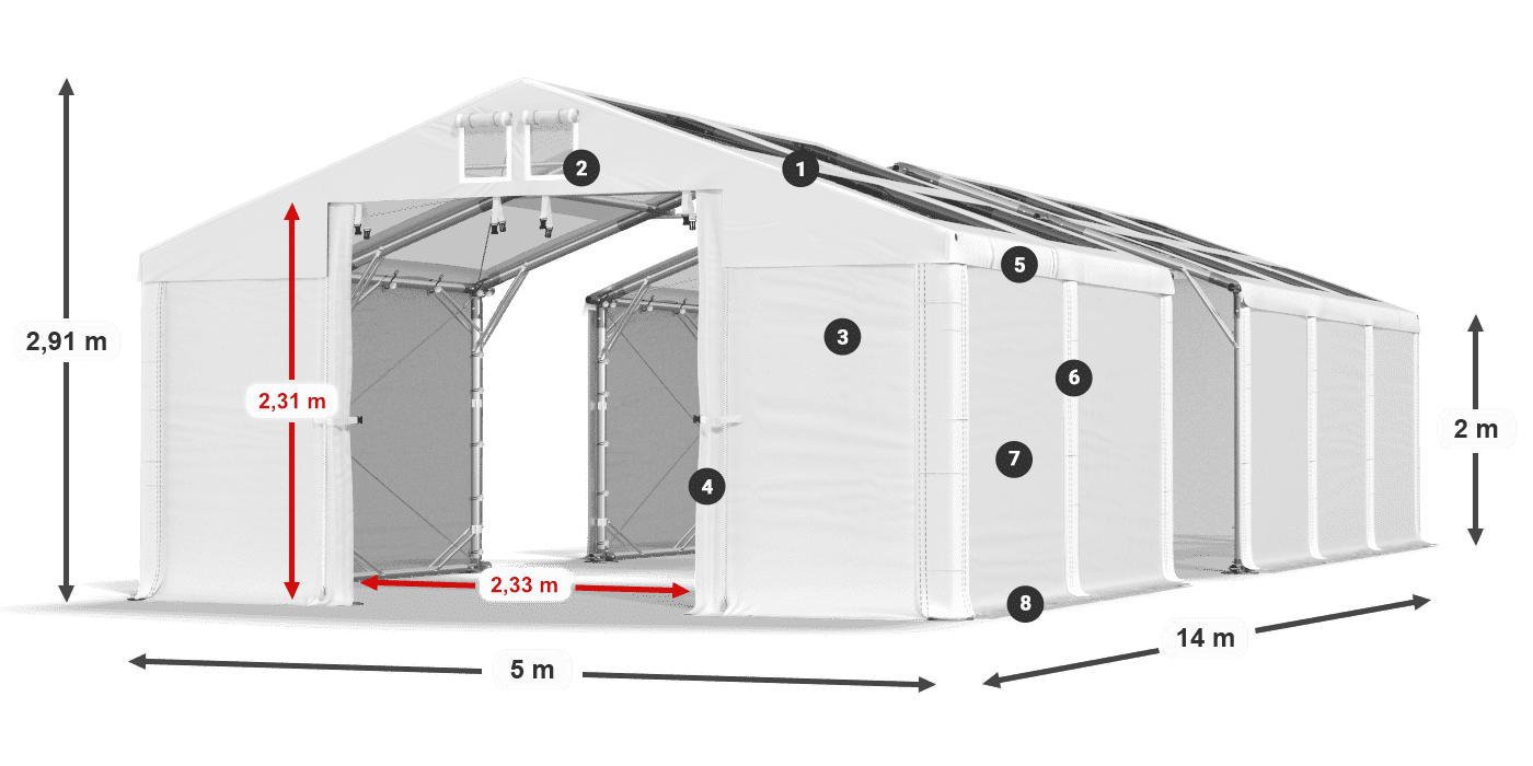 Streha: MS T 580 PVC Stene: FR 620 PVC 2 m legenda