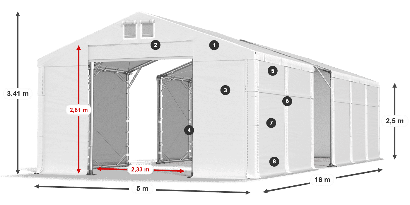Streha: MS 580 PVC Stene: SD 500 PVC 2,5 m legenda