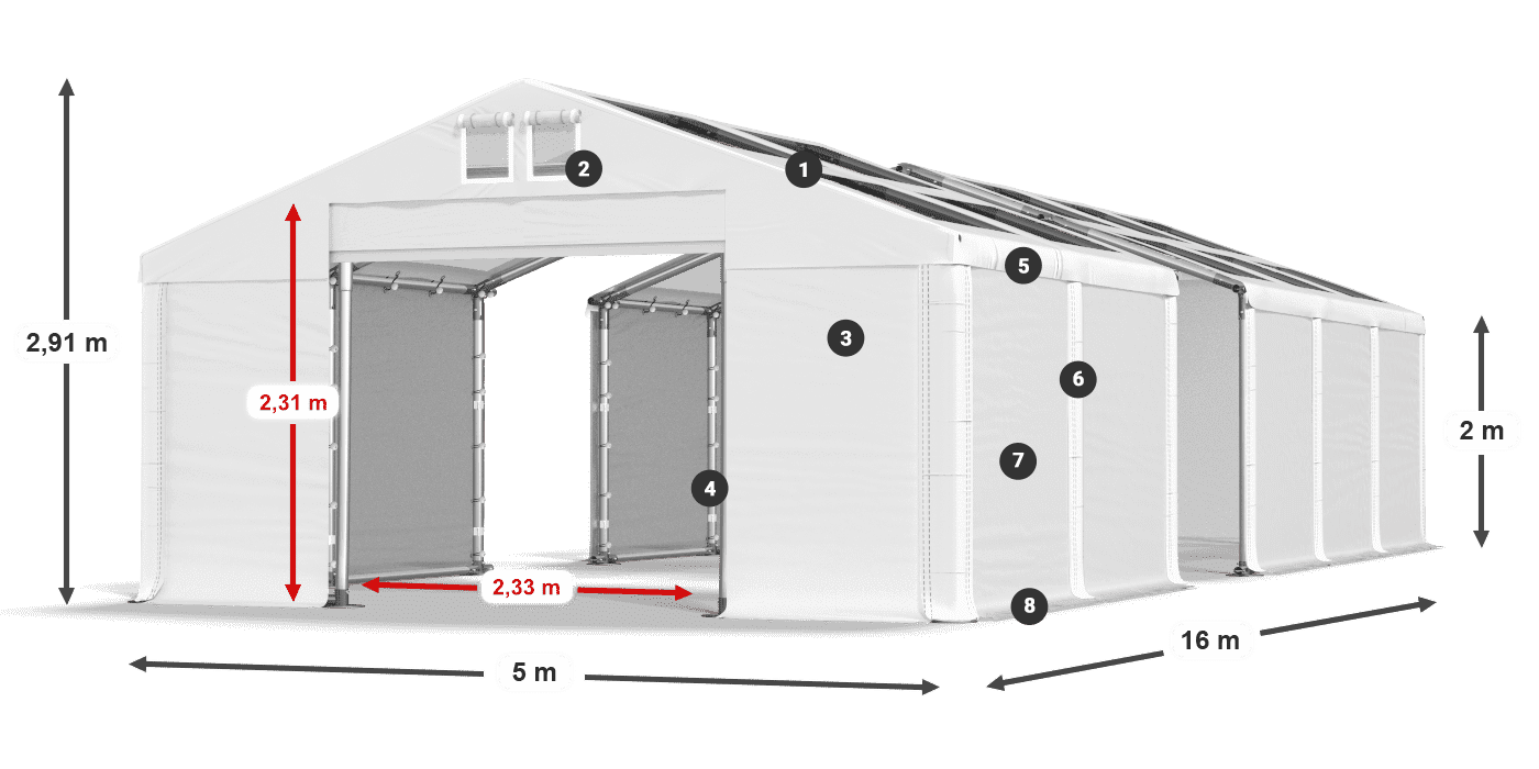 Streha: MS T 580 PVC Stene: FR 620 PVC 2 m legenda