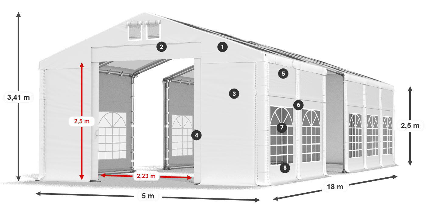 Streha: MS T 580 PVC Stene: FR 620 PVC 2,5 m legenda