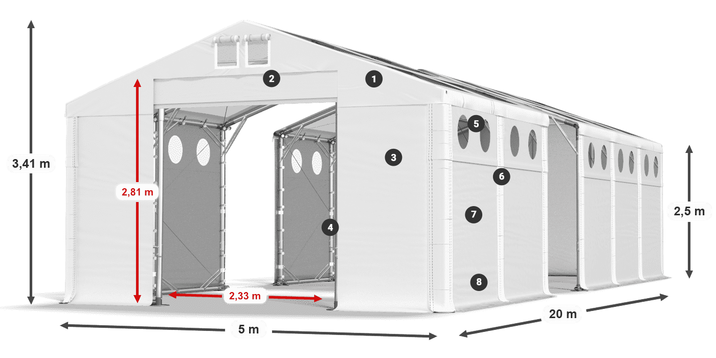Streha: MS T 580 PVC Stene: FR O 620 PVC 2,5 m legenda