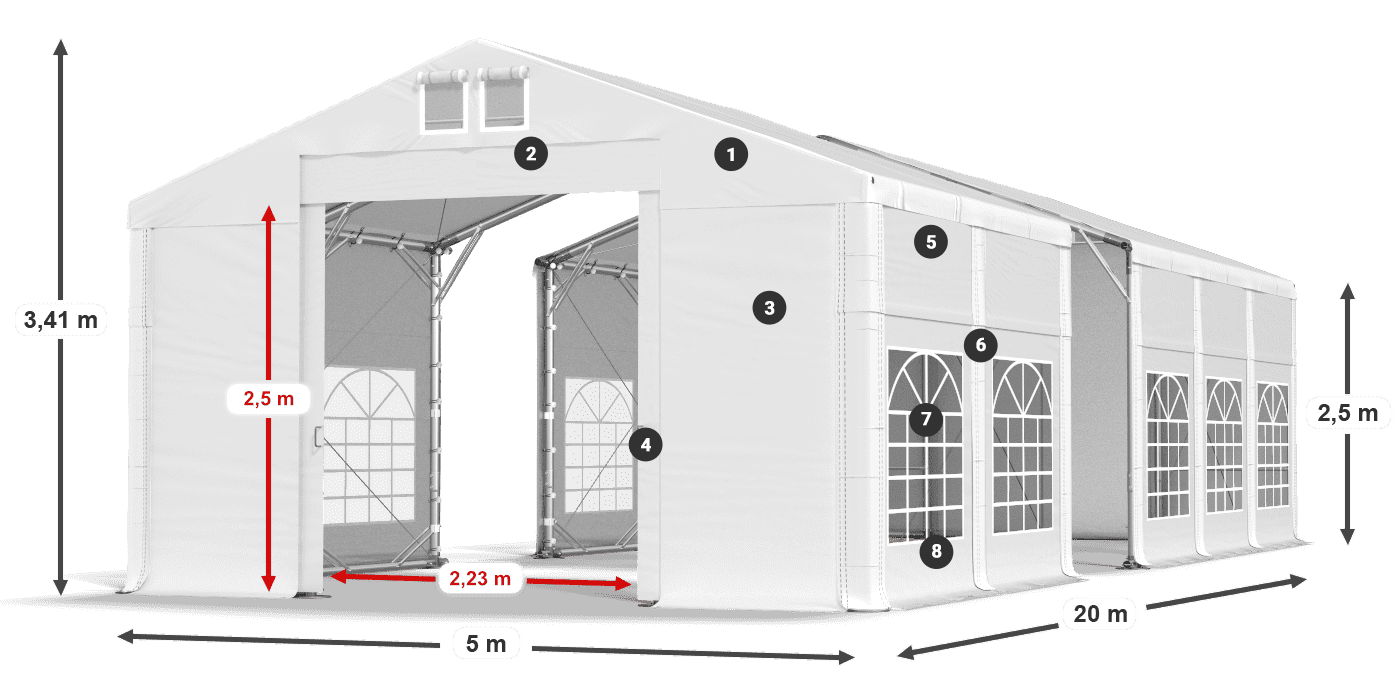 Streha: MS 580 PVC Stene: FR 620 PVC 2,5 m legenda