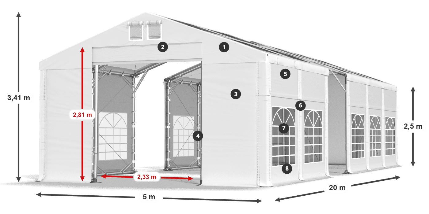 Streha: MS T 580 PVC Stene: FR 620 PVC 2,5 m legenda