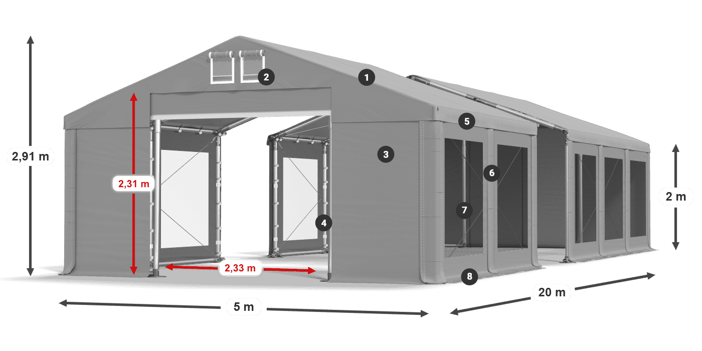 Streha: FR 620 PVC Stene: MS 580 PVC 2 m legenda