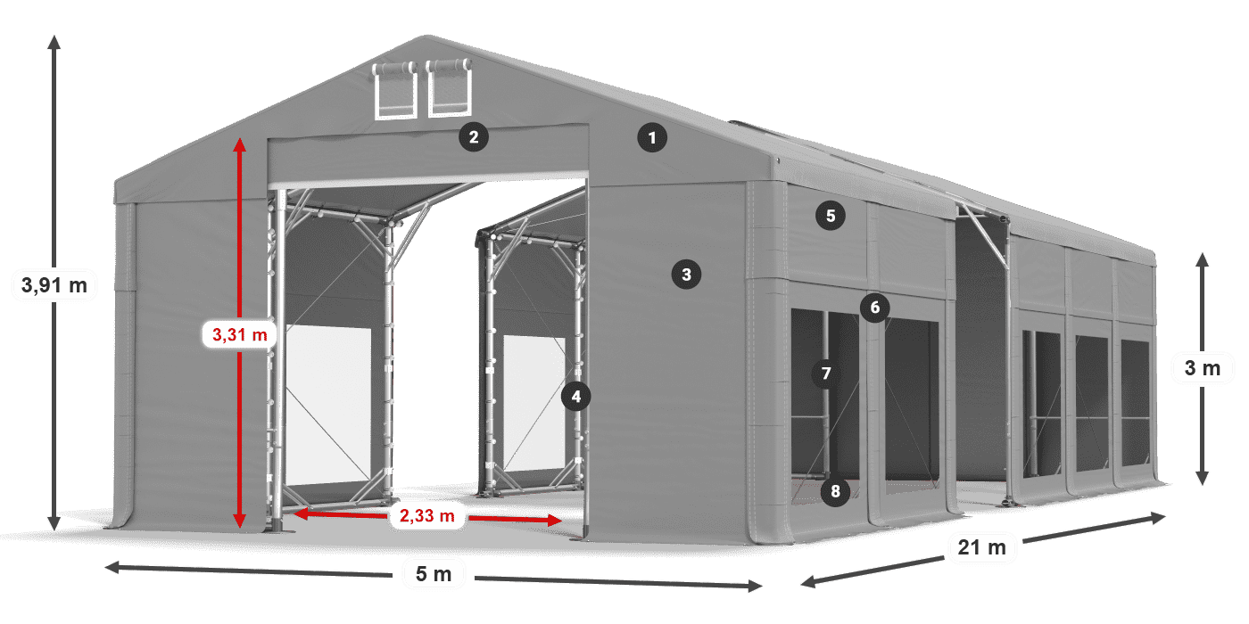 Streha: MS 580 PVC Stene: MS 580 PVC 3 m legenda