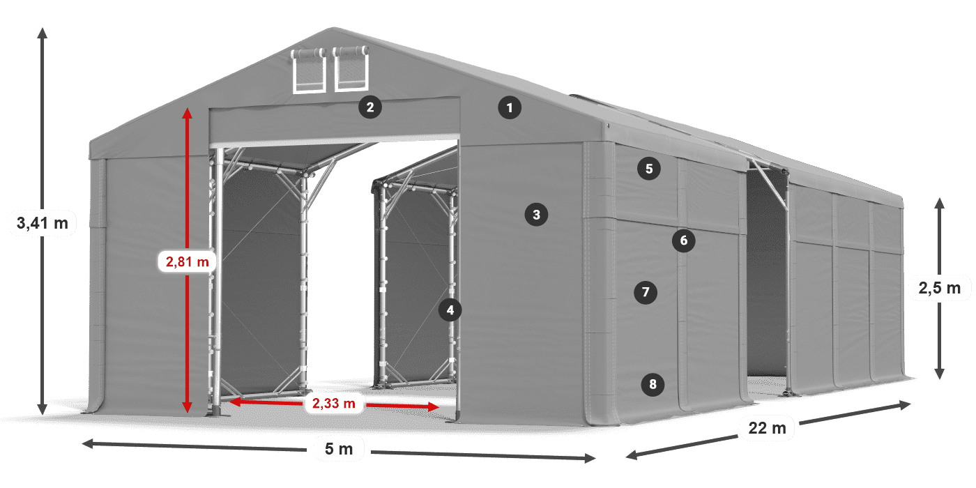 Streha: FR 620 PVC Stene: SD 500 PVC 2,5 m legenda