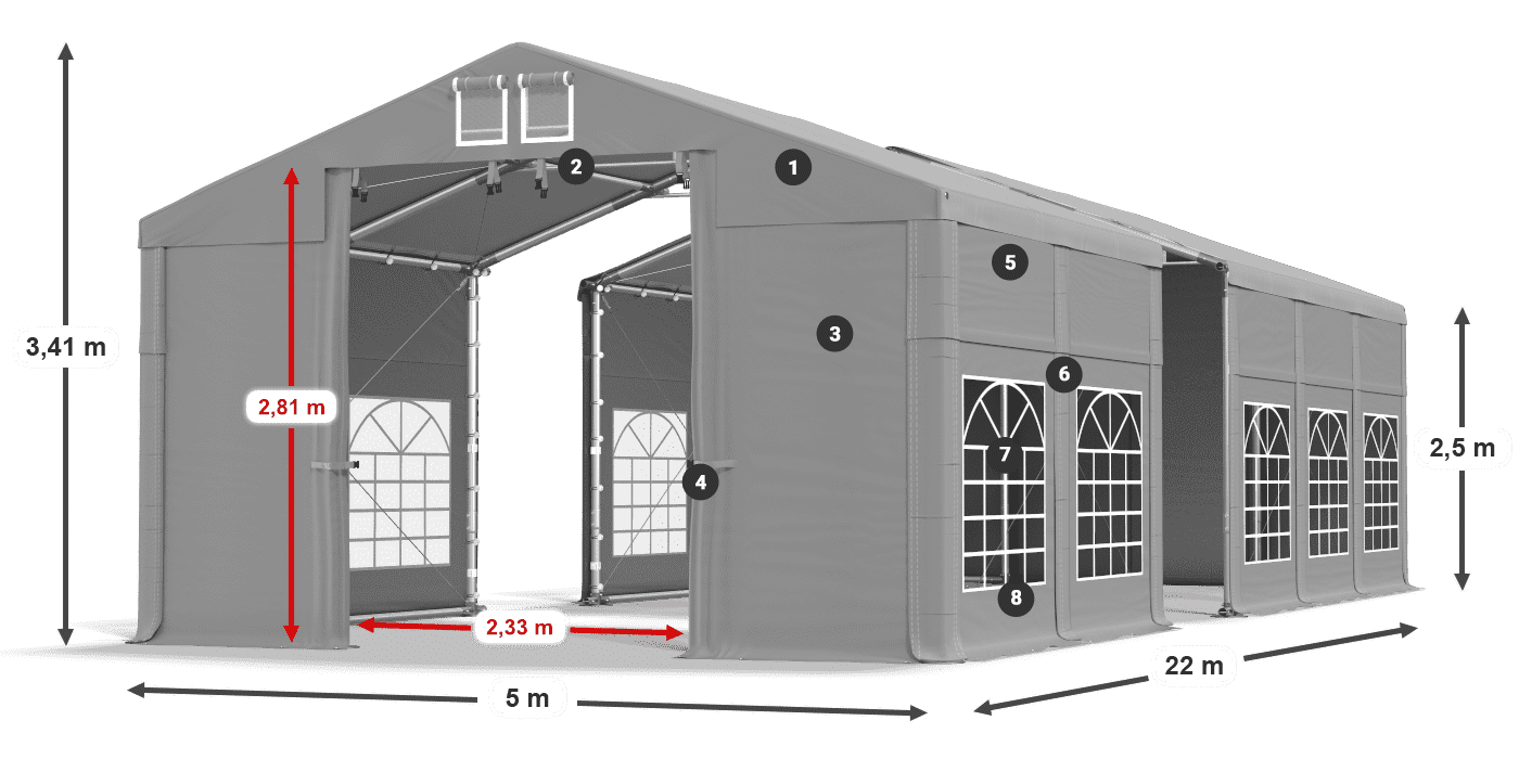 Streha: FR 620 PVC Stene: SD 500 PVC 2,5 m legenda