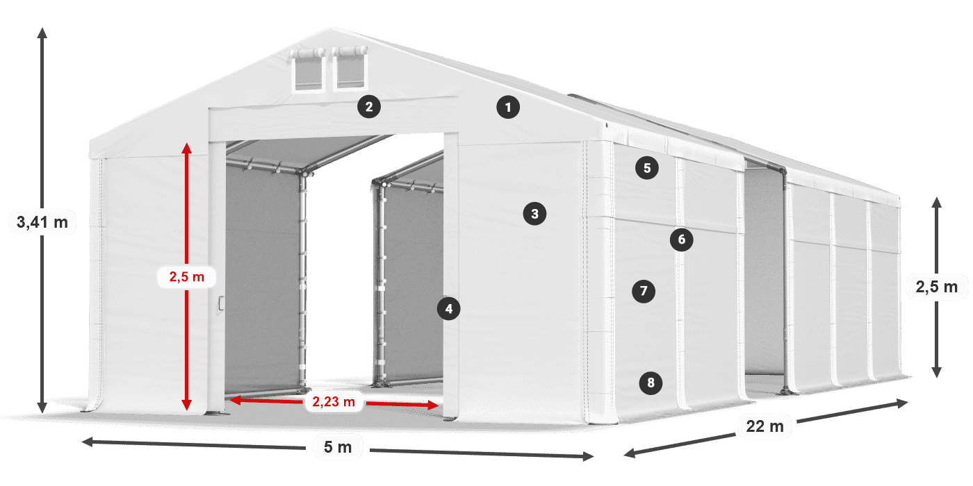 Streha: MS 580 PVC Stene: FR 620 PVC 2,5 m legenda