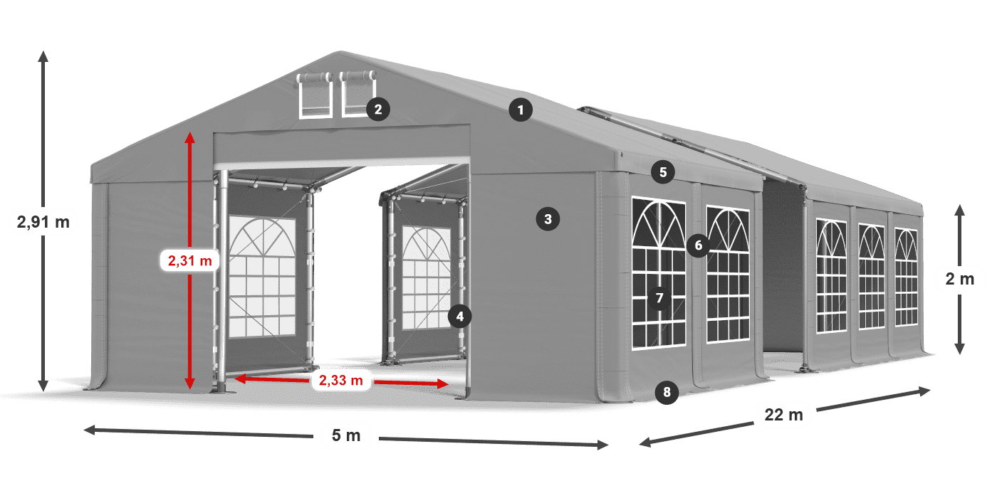 Streha: FR 620 PVC Stene: SD 500 PVC 2 m legenda