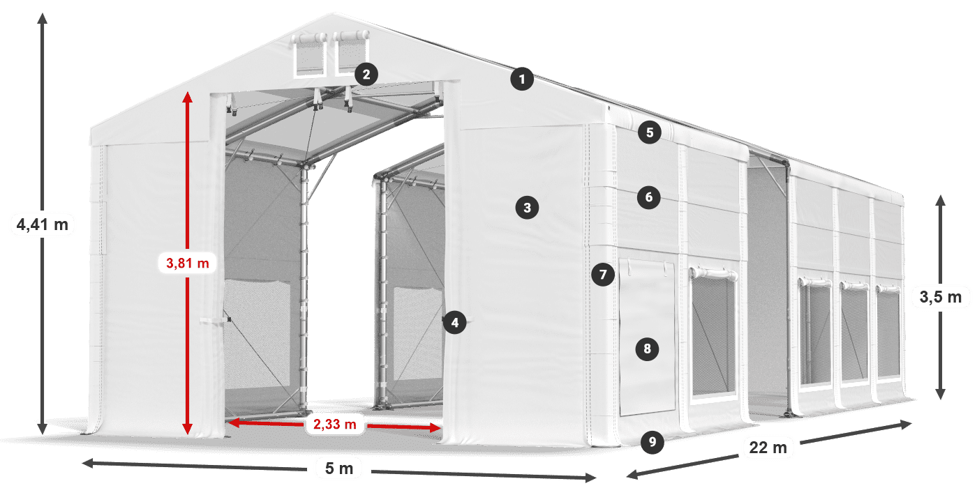 Streha: MS T 580 PVC Stene: SD M 500 PVC 2,5 m legenda