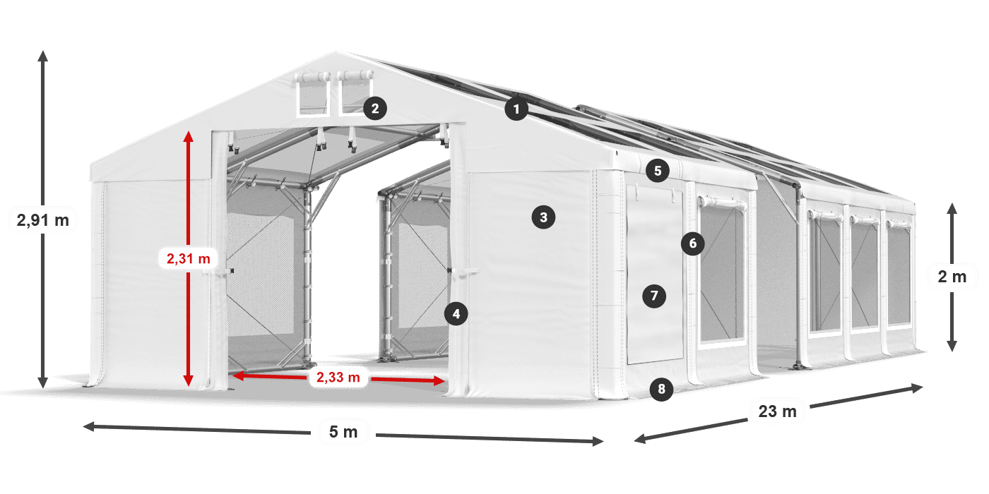 Streha: MS T 580 PVC Stene: SDM 500 PVC 2 m legenda