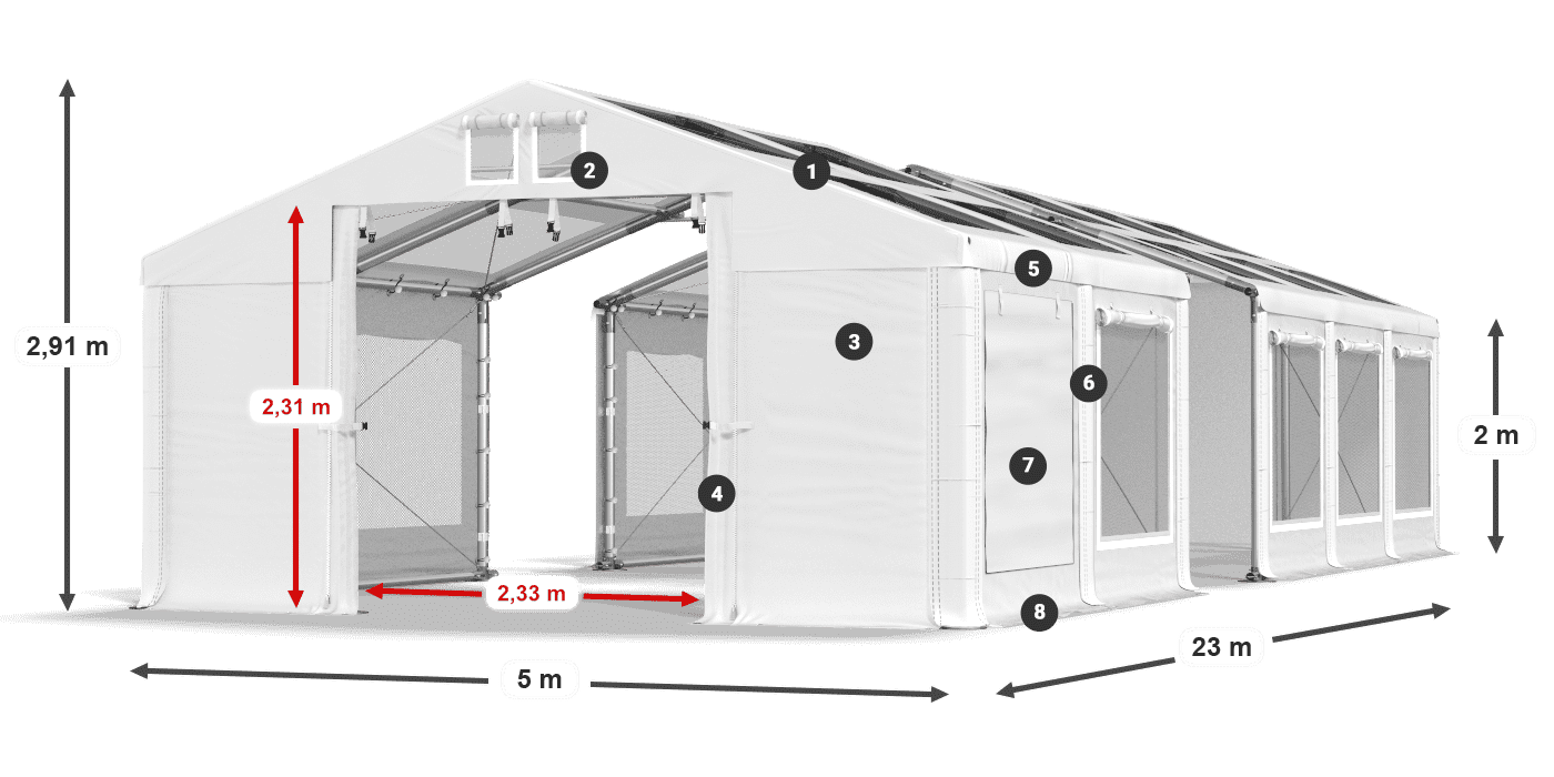 Streha: MS T 580 PVC Stene: SDM 500 PVC 2 m legenda