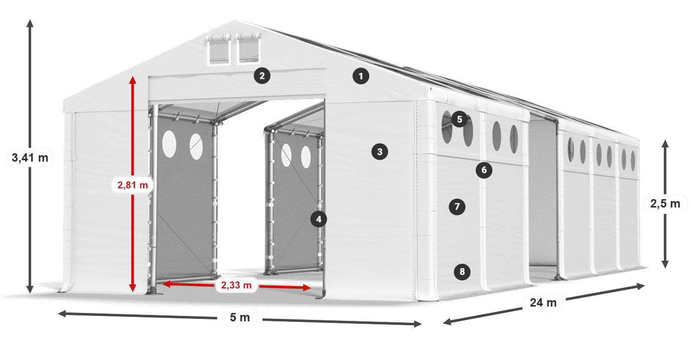 Streha: MS T 580 PVC Stene: MS O 580 PVC 2,5 m legenda