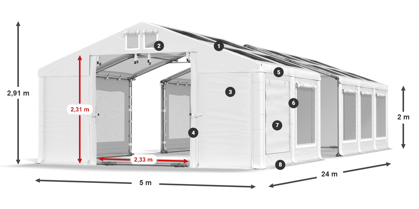 Streha: MS T 580 PVC Stene: SDM 500 PVC 2 m legenda