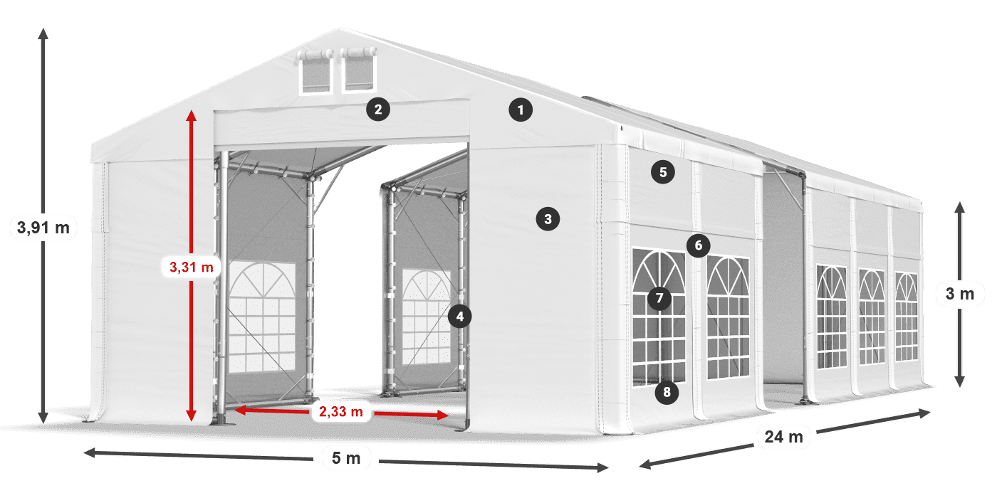 Streha: MS 580 PVC Stene: FR 620 PVC 3 m legenda