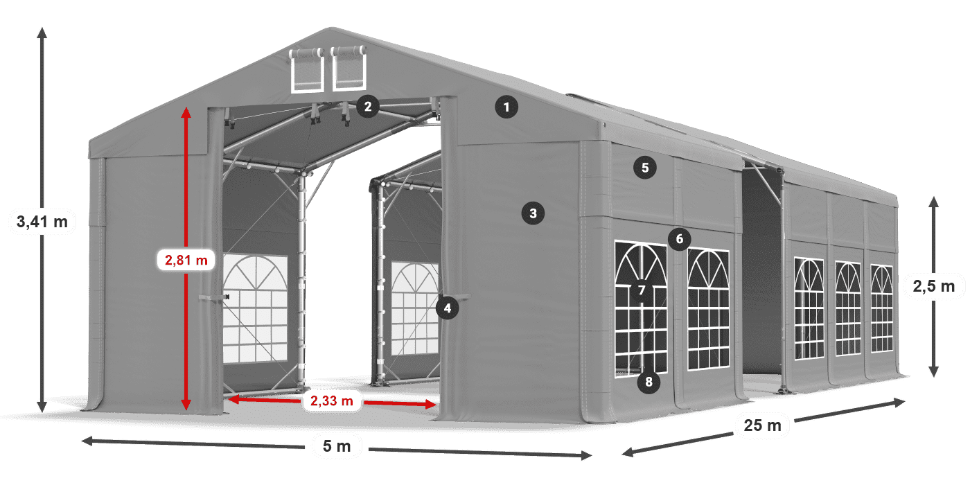 Streha: FR 620 PVC Stene: SD 500 PVC 2,5 m legenda