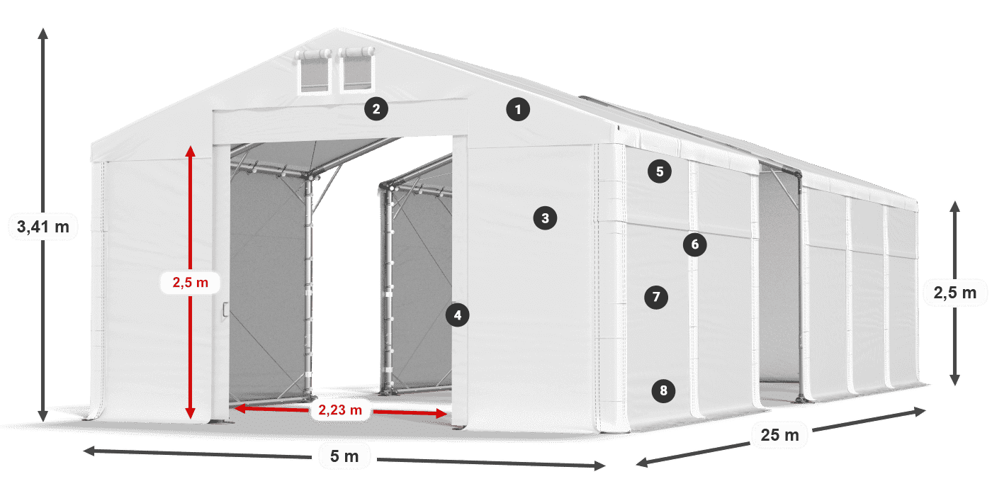 Streha: MS 580 PVC Stene: FR 620 PVC 2,5 m legenda