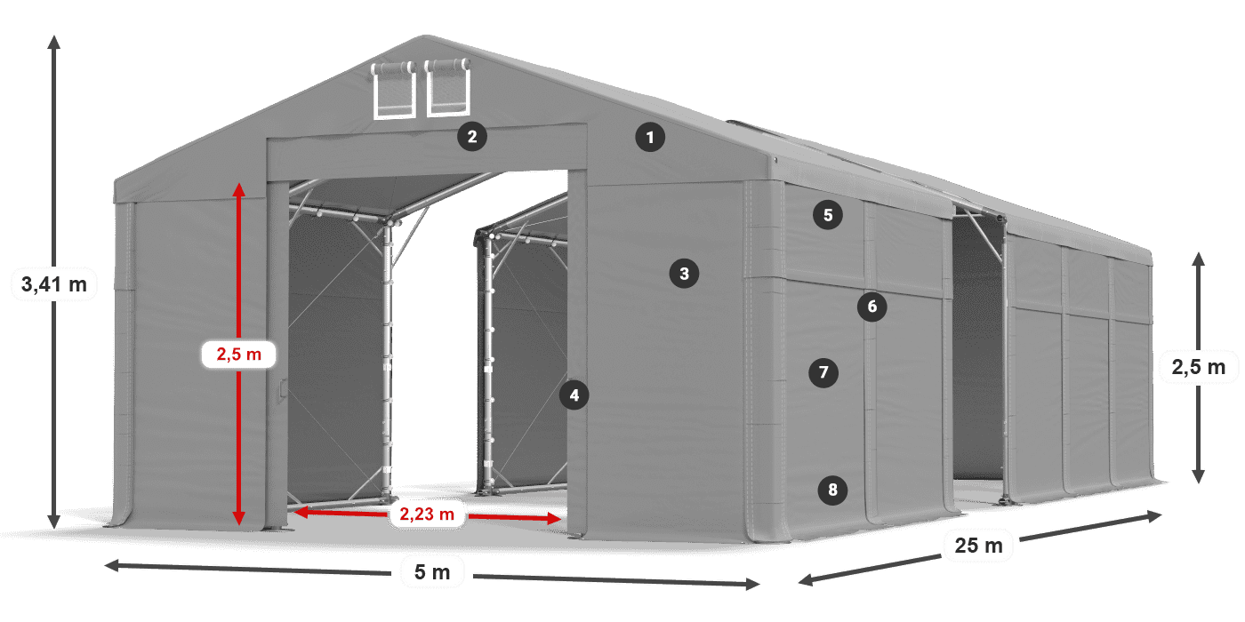 Streha: MS 580 PVC Stene: SD 500 PVC 2,5 m legenda