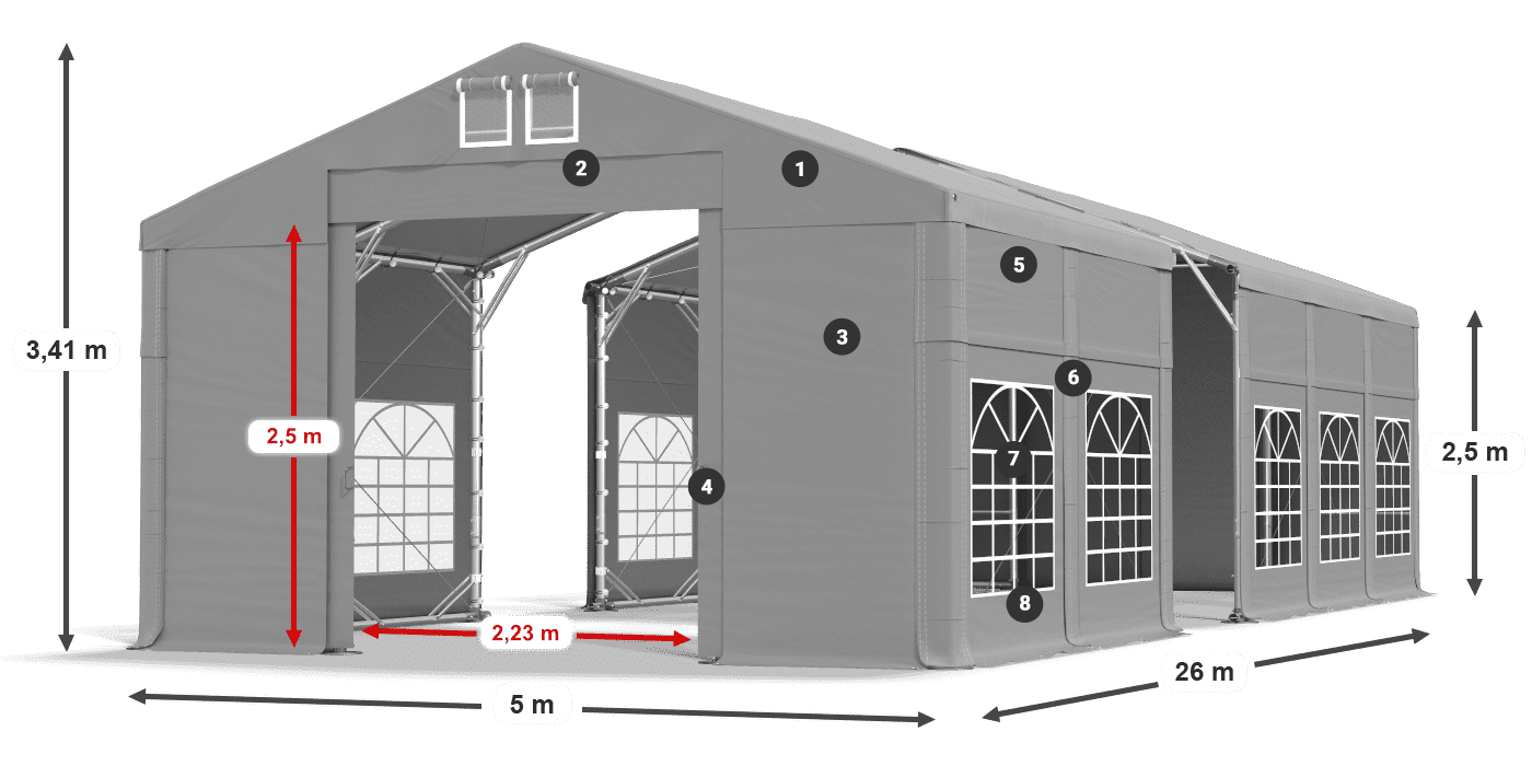 Streha: FR 620 PVC Stene: SD 500 PVC 2,5 m legenda