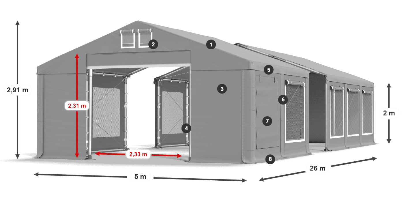 Streha: FR 620 PVC Stene: SD 500 PVC 2 m legenda